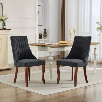 Rayon Cloth Flocking Linen Dining Chairs Channel Kitchen Dinner Chair Comfy Fabric Upholstered Accent Chair for Dining Room with Curved - Black