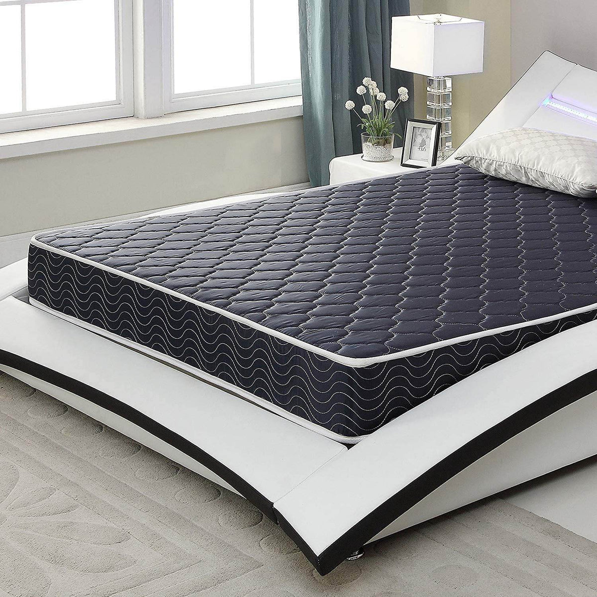 6 Inch Waterproof Foam Mattress, Navy Blue Quilted Breathable Fabric, Twin Size