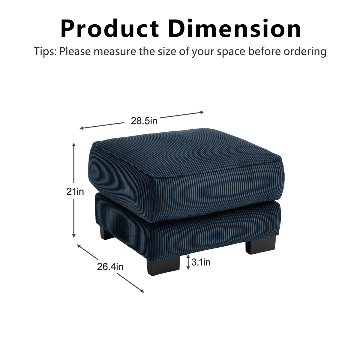 Ottoman Corduroy -Blue