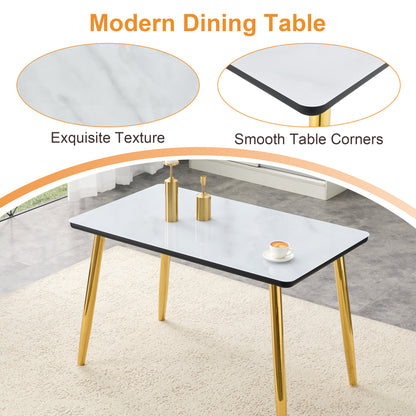 Modern minimalist rectangular dining table, suitable for 4-6 people. Tempered glass countertop+lower MDF board, imitation marble texture – Model W1151S04619