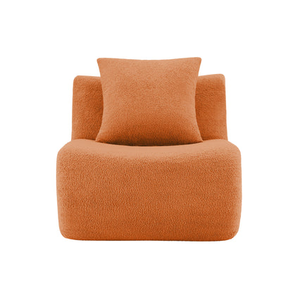 Armless Sofa W/Pillow Teddy Fabric-Orange