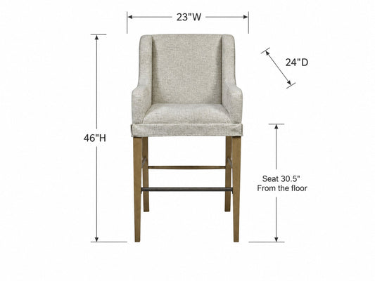 Set of 2 Upholstered Wingback Bar Stools with Metal Footrests – Cashew Hickory Finish