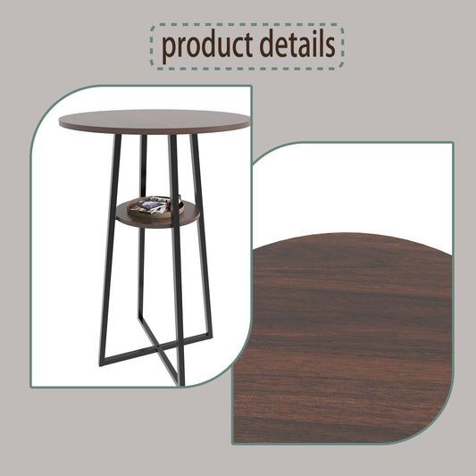 3 Piece Round Counter Height Bar Table Set with 2 Backless Bar Stools, Pub Bistro Table with Middle Storage Shelf, Industrial Wood Frame High Dining Table for Balcony, Kitchen & Small Apartment Home B