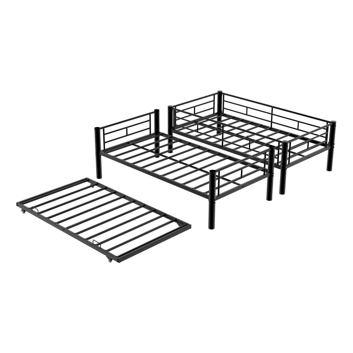 Heavy-duty Sturdy Metal Twin over Twin Bunk Bed with Noise Reduction, Safety Guardrail, No Box Spring Needed, Black