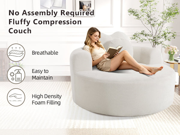 Round Sofa Bed with Memory Foam Sectional Couches for Living Room, Cloud Couch with two pillows, Beige