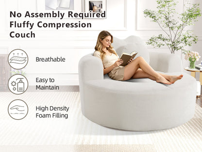 Round Sofa Bed with Memory Foam Sectional Couches for Living Room, Cloud Couch with two pillows, Beige