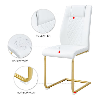 Modern dining chairs, dining room chairs, and golden leg cushioned chairs made of artificial leather, suitable for kitchens, living rooms, bedrooms, and offices. Set of 6 pieces (white+PU )W1151110421
