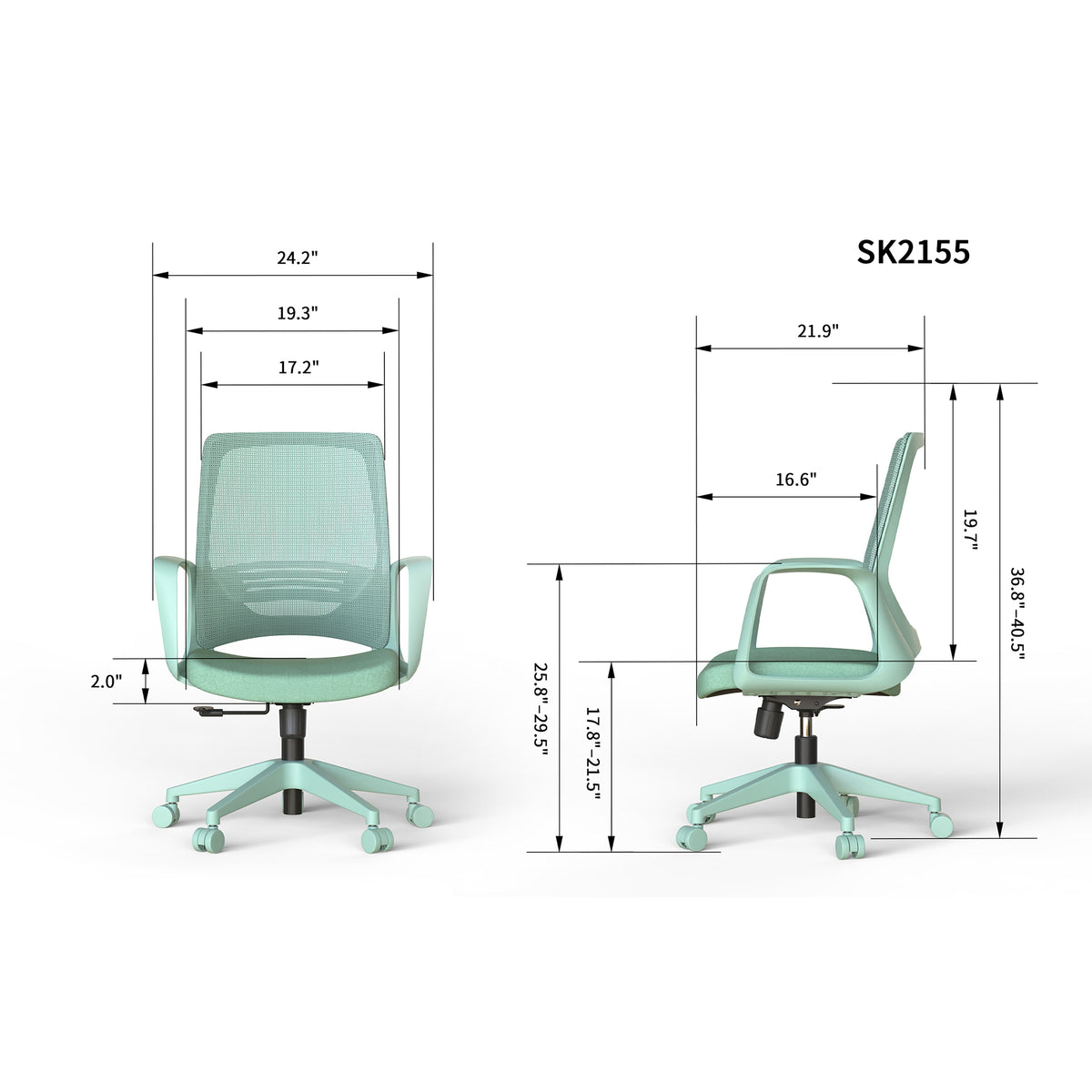 Executive Office Ergonomic Mesh Chair 350LBS, Office Seating, Mesh Fabric, Comfortable Sitting, Integrated Armrest, Lifting, Swivel Net Chair (Cyan)