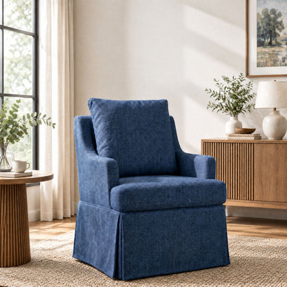 Upholstered Dining Chairs Set of 1, Modern Kitchen Chair Dining Room Chair with 4 Casters, Linen Armchair for Bedroom Reading Room Living Room, Navy