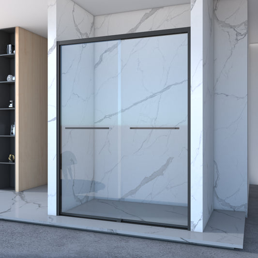 Matte Black Aluminum Frame Double Sliding Shower Door with Clear Tempered Glass and Black Hardware, 56-60" x 70"