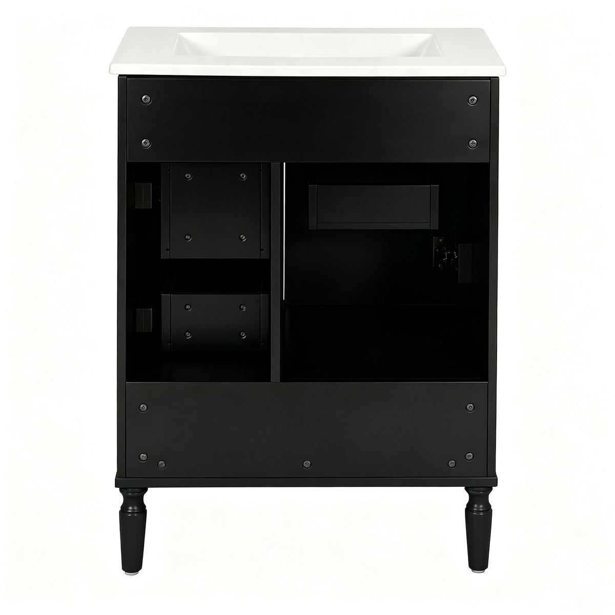 24' Modern Bathroom Vanity with Ceramic Sink, Soft-Close Door, 3 Drawers, Gold Handles, and Door-Mounted Rack for Space-Saving Storage(Old SKU:N729P373272B)