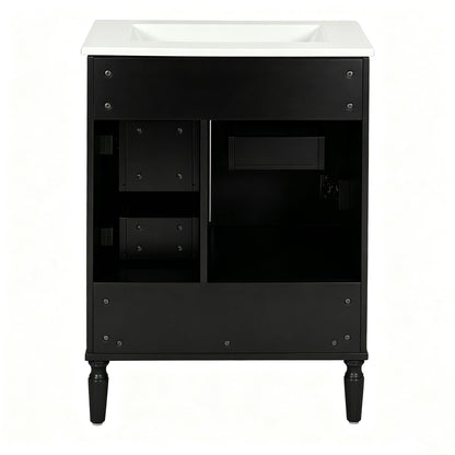 24' Modern Bathroom Vanity with Ceramic Sink, Soft-Close Door, 3 Drawers, Gold Handles, and Door-Mounted Rack for Space-Saving Storage(Old SKU:N729P373272B)