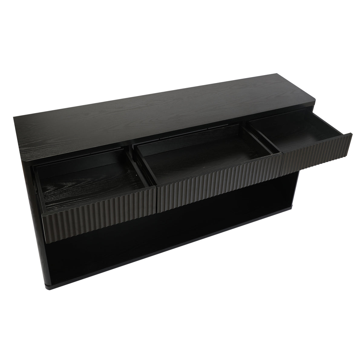 63" Fluted Console Table with 3 Drawers, Long Sofa Table Behind Couch for Living Room, Hallway, Foyer,Black