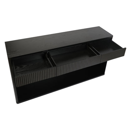 63" Fluted Console Table with 3 Drawers, Long Sofa Table Behind Couch for Living Room, Hallway, Foyer,Black