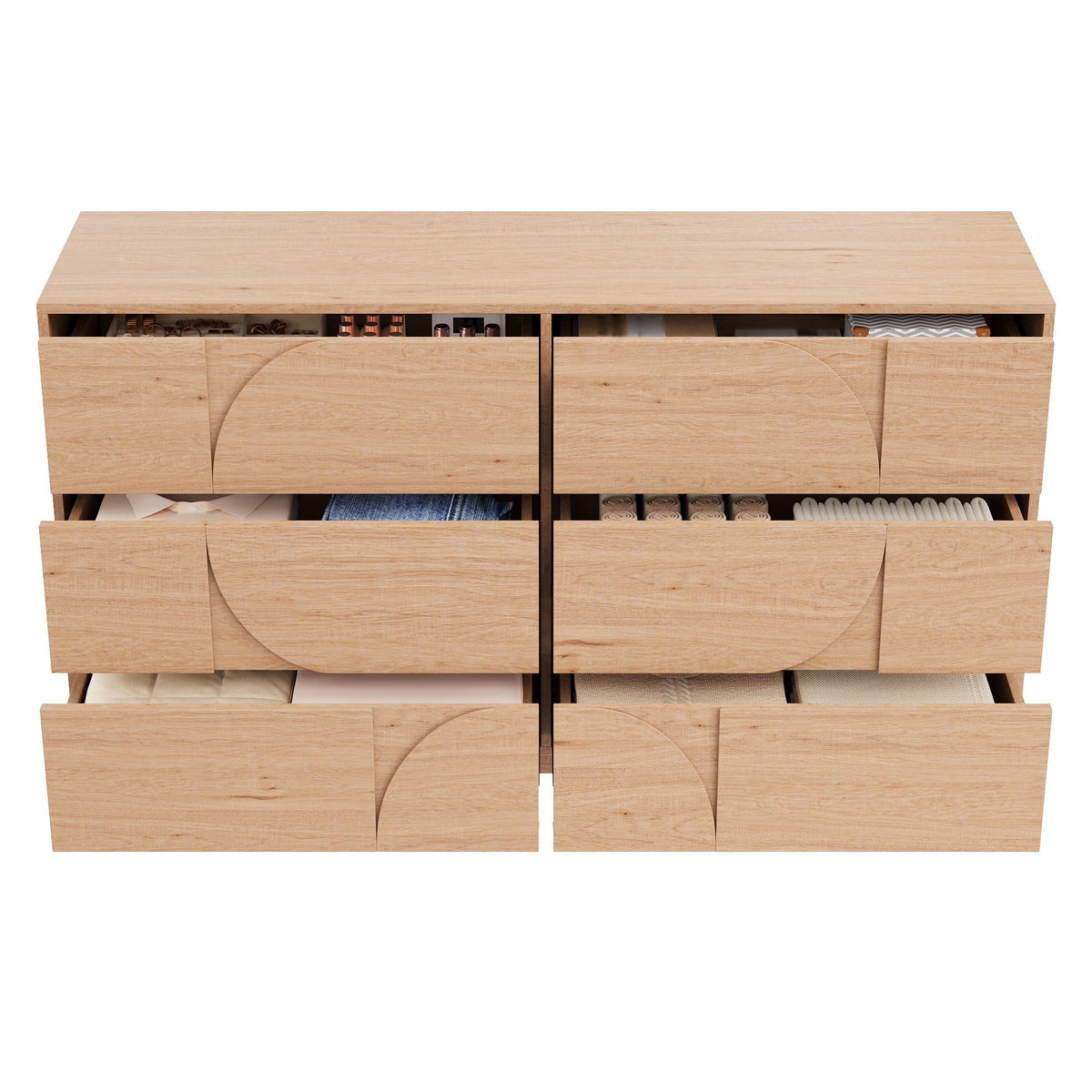 Mid Century 6-Drawer Dresser for Bedroom, 55" Wide Modern Chest of Drawers, TV Stand for Living Room, Solid Wood legs,Vanity Desk, Closet Storage, Drawers Organizer Furniture, Hallway,Light Oak