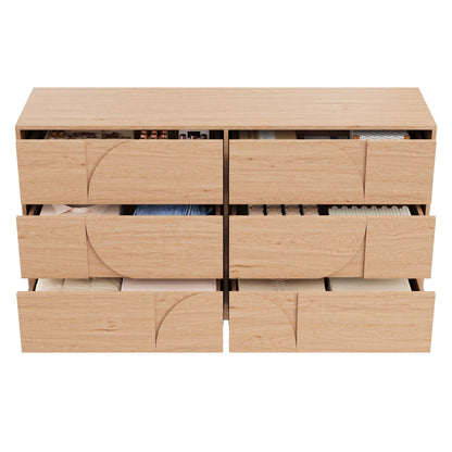 Mid Century 6-Drawer Dresser for Bedroom, 55" Wide Modern Chest of Drawers, TV Stand for Living Room, Solid Wood legs,Vanity Desk, Closet Storage, Drawers Organizer Furniture, Hallway,Light Oak