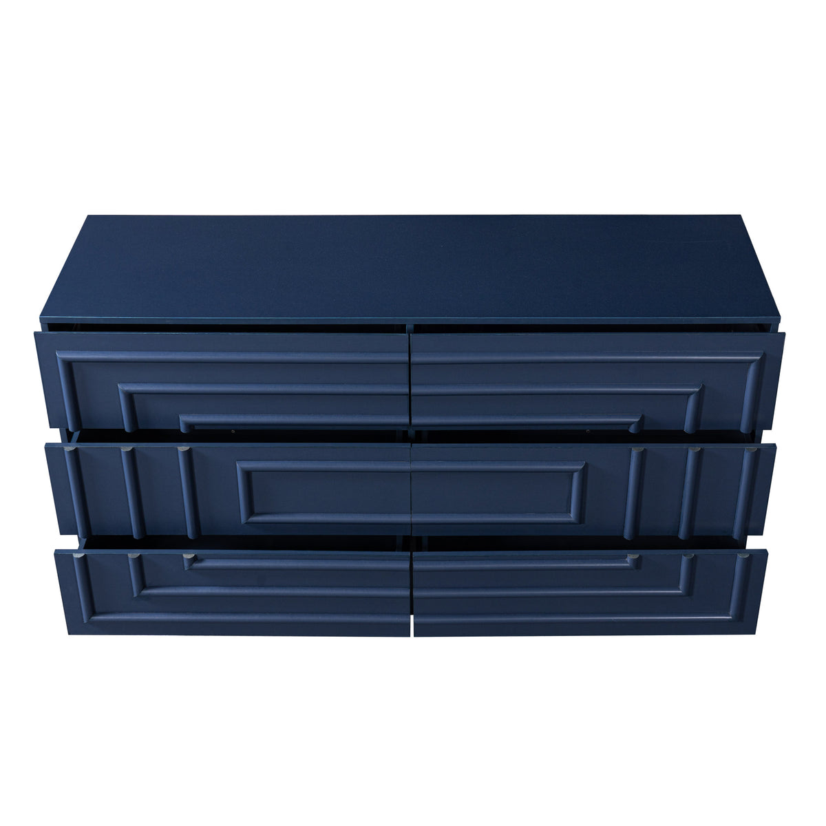 Mid Century 6-Drawer Dresser for Bedroom, 57.2" Wide Modern Push-to-Open Chest of Drawers, TV Stand for Living Room, Thickened Base,Vanity Desk, Drawers Organizer Furniture, Hallway,Deep Sea Blue