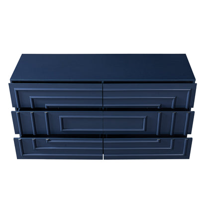 Mid Century 6-Drawer Dresser for Bedroom, 57.2" Wide Modern Push-to-Open Chest of Drawers, TV Stand for Living Room, Thickened Base,Vanity Desk, Drawers Organizer Furniture, Hallway,Deep Sea Blue