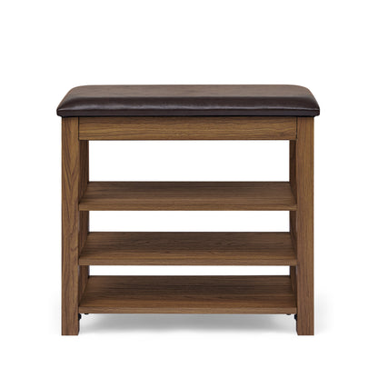 A height-adjustable shoe-changing bench made of high-quality wood, equipped with a comfortable seat and concealed storage space,Natural rubber wood,Brown