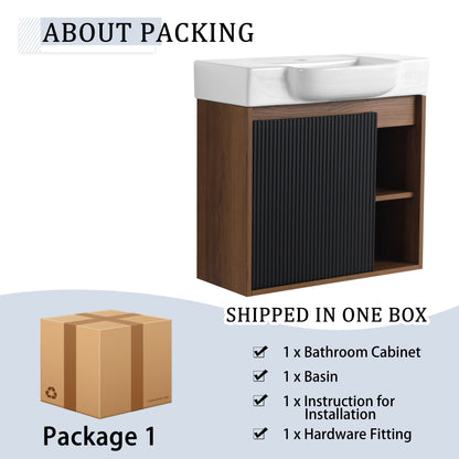 24'' Wall-Mounted Bathroom Vanity with White Ceramic Sink & Soft-Close Door, KD-Packing