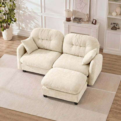 Cloud Sectional L-Shaped Couch With Ottoman,Soft Chenille Fabric,Quilted Pleated Design  High-Density Foam,Fits Bedrooms Living Rooms Reading Nooks,Beige