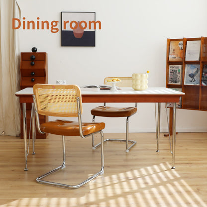 Dining Chairs Set of 2, Faux Leather Rattan Side Accent Chairs with Chrome Legs, Modern Mid Century Breuer Designed Chairs