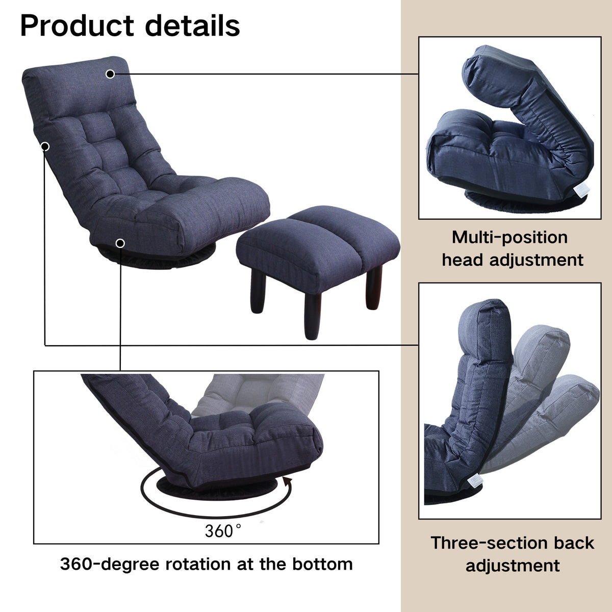 floor chair single sofa reclining chair Japanese chair lazy sofa tatami balcony reclining chair leisure sofa adjustable chair