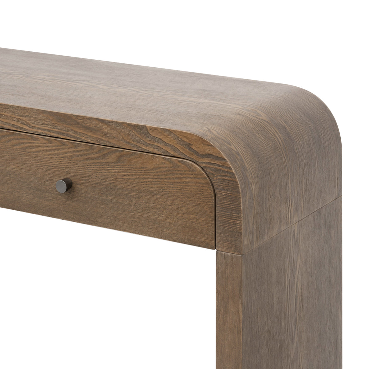 Dark Brown Curved Design 3-Drawer Long Console Table,  Entryway Sofa Table with Gold Pull Handles, Storage Accent Table for Living Room Hallway Foyer