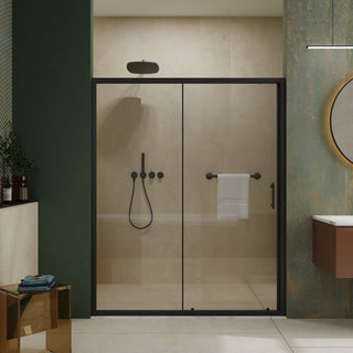 60.in W x 72.in H Single Sliding Shower Door, 1/5 inch Thick Clear Tempered Glass Shower Door with Stainless Steel Handle, Black