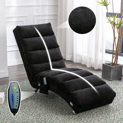 COOLMORE Luxury Upholstered Chaise Lounge Chair with Vibration for Relaxation, Modern Fixed Back Fabric Leisure Recliner Sofa