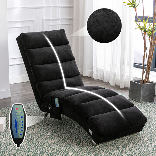 COOLMORE Luxury Upholstered Chaise Lounge Chair with Vibration for Relaxation, Modern Fixed Back Fabric Leisure Recliner Sofa