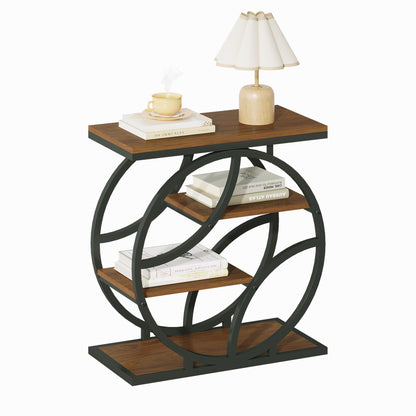 4-Tier Side Table with Storage, 25.6" Narrow End Table, Industrial Plant Stand & Nightstand, Geometric Metal Frame Accent Table for Living Room, Bedroom & Small Spaces, ( Brown)