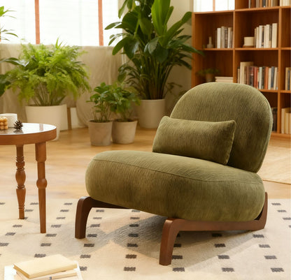 Cute Accent Chair with Solid Wood Legs, Velvet Living Room Chair with Soft Cushion, Cozy Bedroom Chair, Comfy Armless Reading Chair - Green – Model W2105P379653