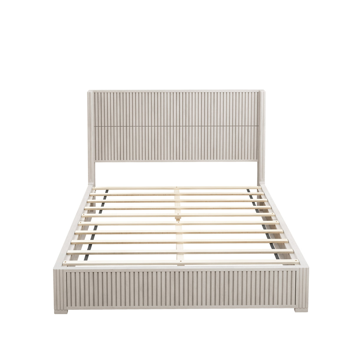 (ETA:9.21-AT:25) Solid Wood Platform Bed Frame with Headboard, No Box Spring Needed, Floor-standing bed, Easy Assembly, Queen Size, Beige