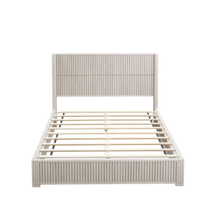 (ETA:9.21-AT:25) Solid Wood Platform Bed Frame with Headboard, No Box Spring Needed, Floor-standing bed, Easy Assembly, Queen Size, Beige