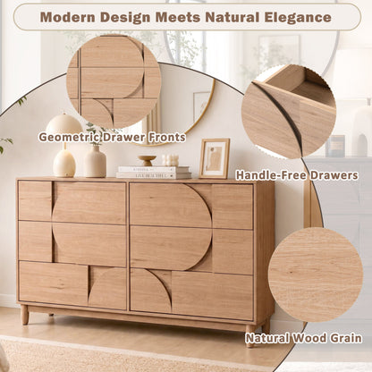 Mid Century 6-Drawer Dresser for Bedroom, 55" Wide Modern Chest of Drawers, TV Stand for Living Room, Solid Wood legs,Vanity Desk, Closet Storage, Drawers Organizer Furniture, Hallway,Light Oak