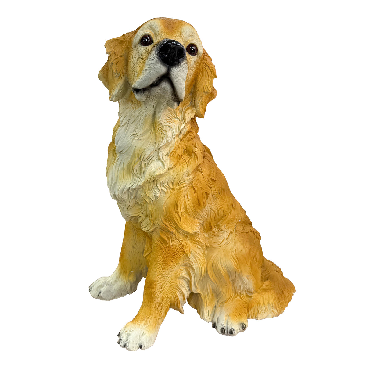 Golden Retriever Garden Statue, a lifelike earth-brown resin dog ornament, perfect for backyards, lawns, and patios.