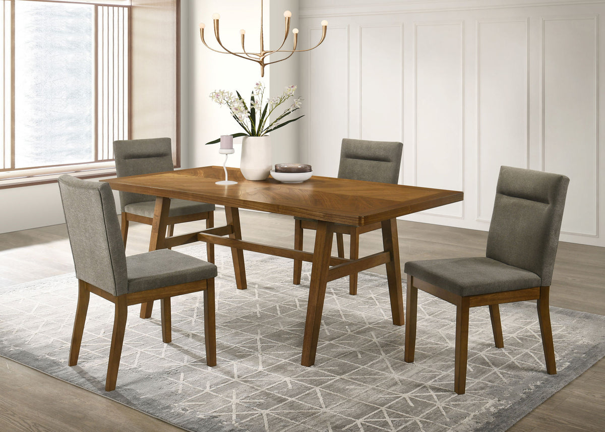 2pc Plush Tailored Side Chairs Upholstered Refined Neutral Gray Fabric Stylish Channel Tufted Accents Brown Finish Dining Room Wooden Furniture Brown