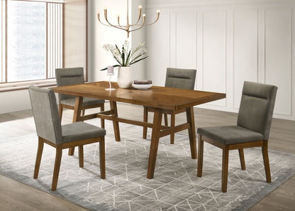 2pc Plush Tailored Side Chairs Upholstered Refined Neutral Gray Fabric Stylish Channel Tufted Accents Brown Finish Dining Room Wooden Furniture Brown