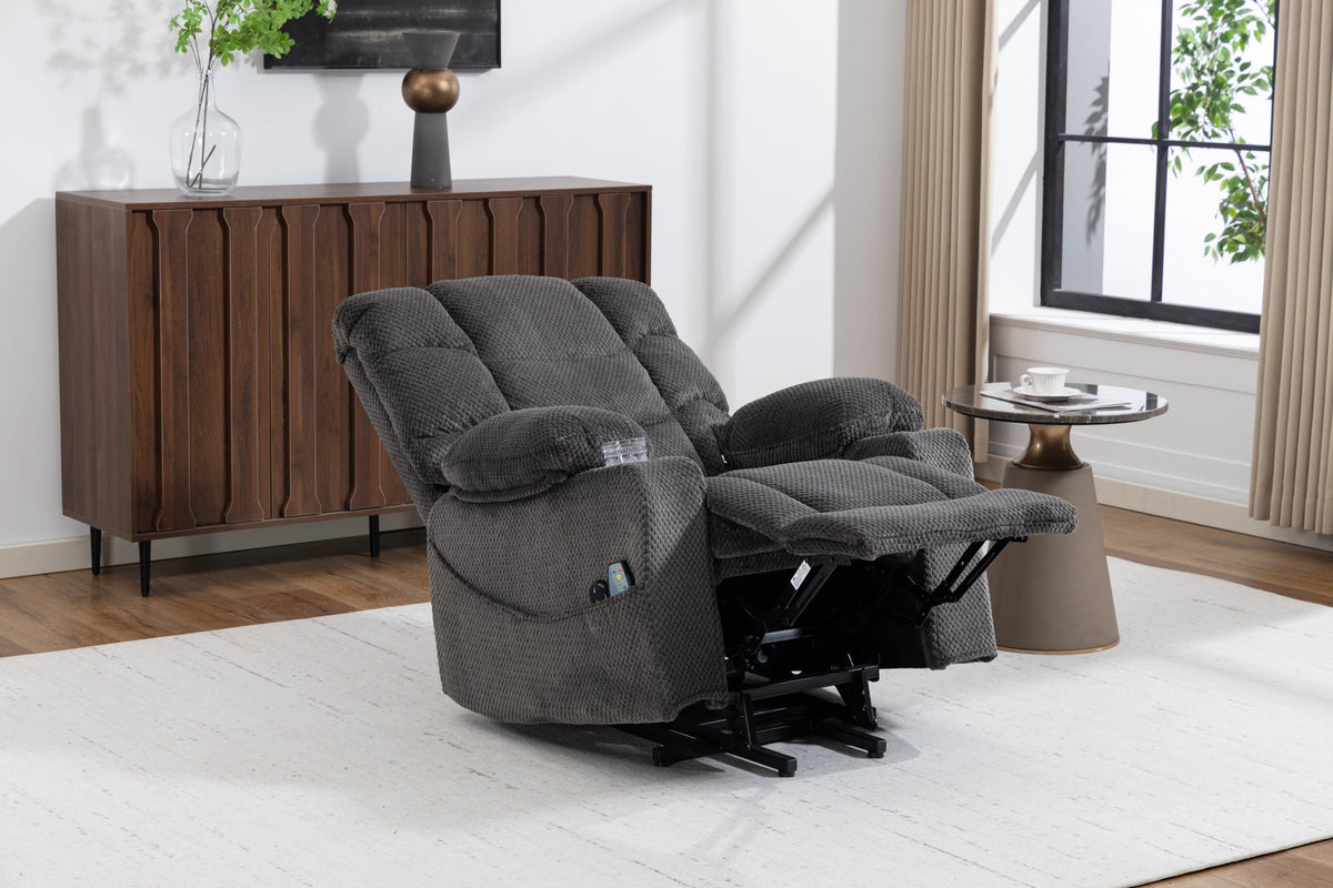 Ultra wide electric lounge chair with hot massage heating and auxiliary standing function - velvet rotating lounge chair for living room, bedroom, and office use