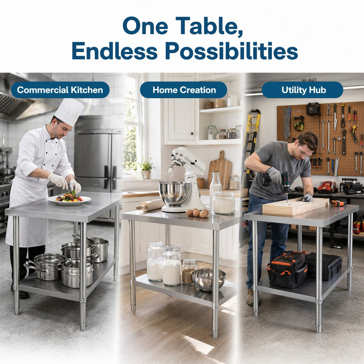 Commercial Stainless Steel Kitchen Prep Table 36''x24'' with Under Shelf for Restaurant and Home Use Silver