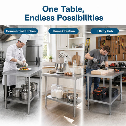 Commercial Stainless Steel Kitchen Prep Table 36''x24'' with Under Shelf for Restaurant and Home Use Silver