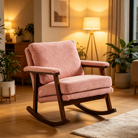 Mid Century Modern Accent Chair ,rocking chair with Wood Frame, Upholstered Living Room Chairs , Reading Armchair for Bedroom Sunroom