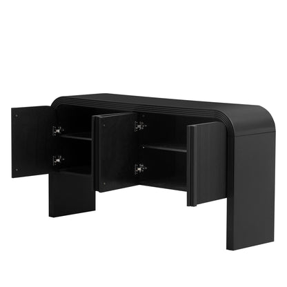 U_STYLE 62.2-Inch Wave-Pattern Console Table with 4 Doors and Adjustable Shelf, Curved design Sofa Table Behind Couch