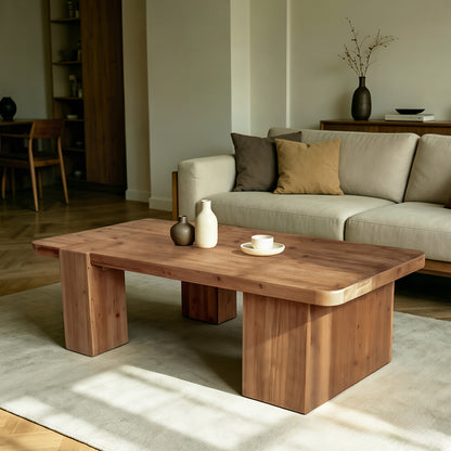This coffee table with walnut color crafted from selected natural solid wood ,retaining natural wood grain,warm and rustic wood tones.