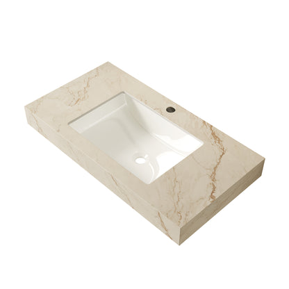 36' Cream Gold Vein Sintered Stone Countertop&Undermount Ceramic Basin with 1 Standard Pre-drilled Faucet Hole, NO Cabinet, NO Faucet and Sink Cover, Suitable for LULA, EIDEN, FINO, MURI etc.