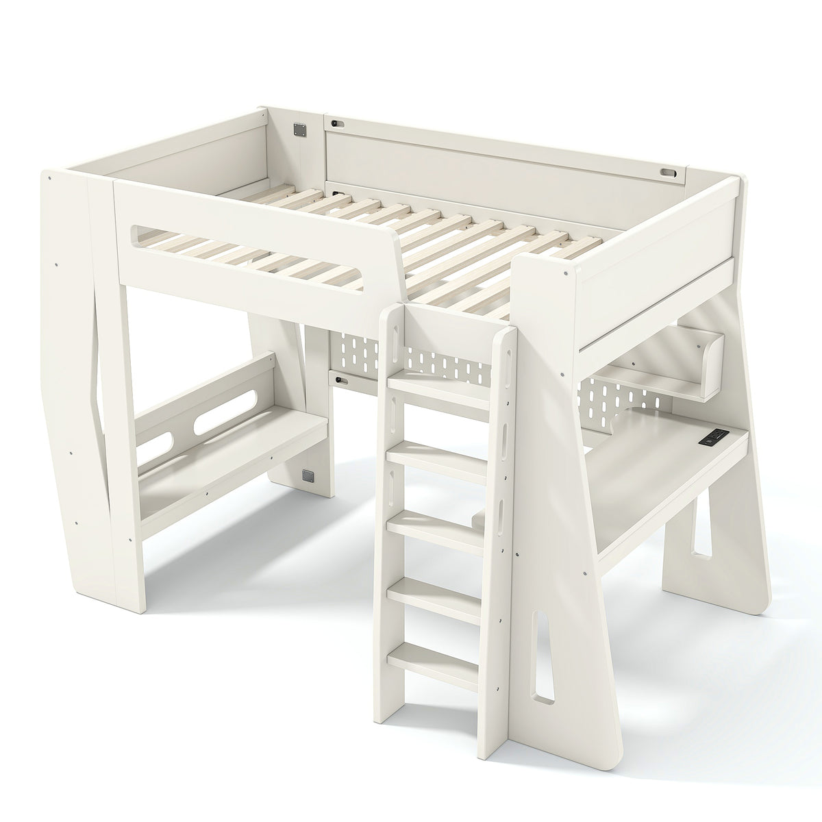 Twin/Full Size Gaming Loft Bed, All-in-One Gaming Bed with Desk, Gaming Bed with Storage, Gaming Loft Bed with Led Light, Esports Style Loft Bed Frame for Teens, Space Saving Loft bed.Beige