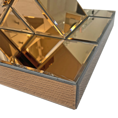 Crushed Diamond Mirrored End Table, Brown Side Accent Table, Small Mirrored Coffee Table for Living Room, Bedroom,