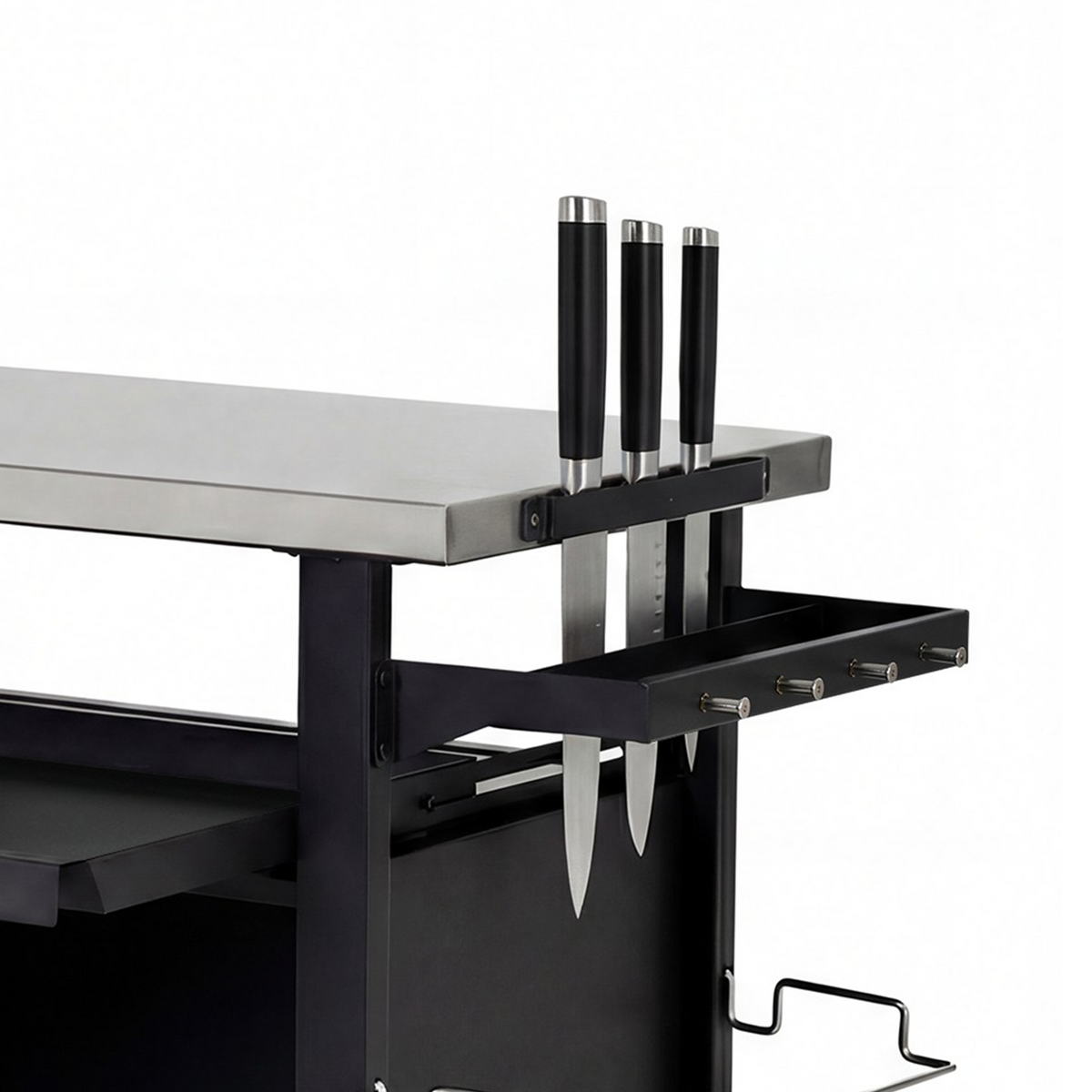 K&K 39.5" Outdoor Grill Cart with Storage Cabinet, Outdoor Bar Cart Pizza Oven Table with Wheels, Stainless Steel Top