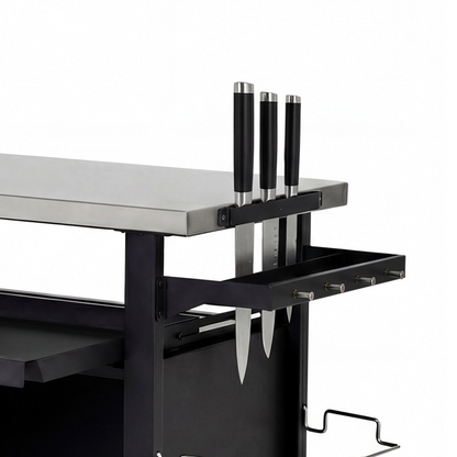 K&K 39.5" Outdoor Grill Cart with Storage Cabinet, Outdoor Bar Cart Pizza Oven Table with Wheels, Stainless Steel Top